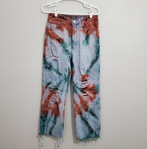 Custom Upcycled Tie Dyed/Distressed Wild Fable Highest Rise Straight Jeans